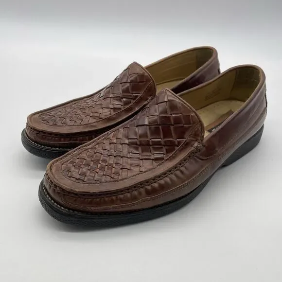 Florsheim Marshall Men's Size 10 D Brown Woven Leather Slip On Shoes Loafers - Picture 2 of 9